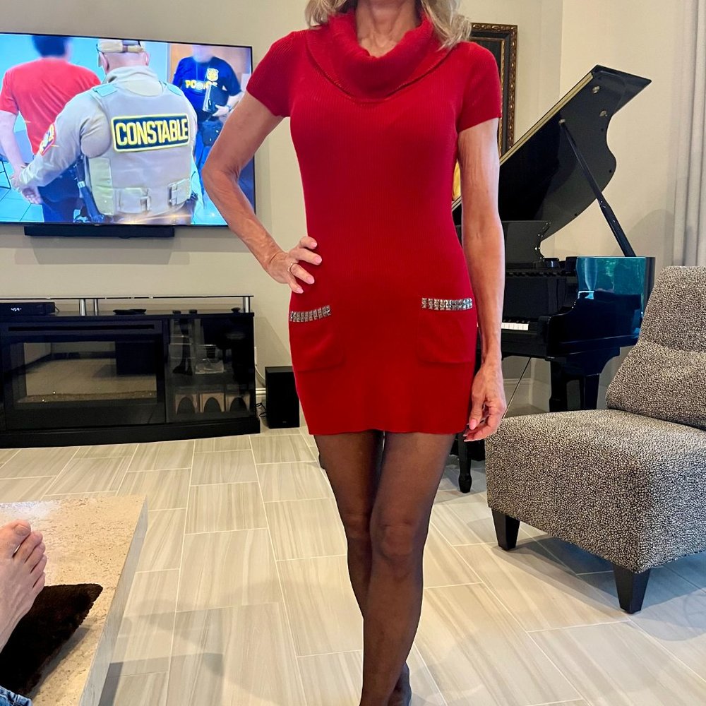 INC International Concepts Red Embellished Mini Dress Size S